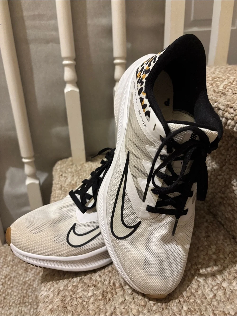 Nike White and Black Running Shoes with Gum Accents